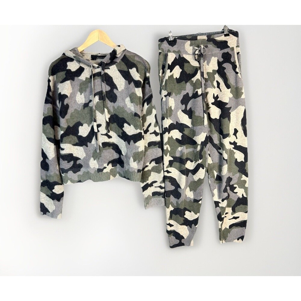360 Cashmere Matching Set Womens Small Camo Hoodie Sweater Jogger Pants